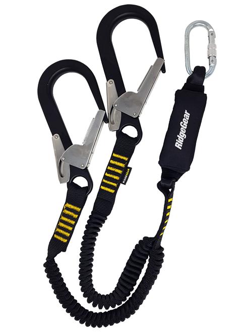 Ridgegear Twin Elasticated Shock Absorbing Lanyard with Scaffold Hooks